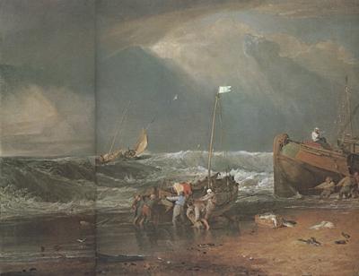 Joseph Mallord William Turner A coast scene with fisherman hauling a boat ashore (mk31) Sweden oil painting art